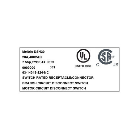 Meltric 63-14043-824-NC RECEPTACLE METAL PAWL (ON POLY RECEPTACLE) NORMALLY CL 63-14043-824-NC